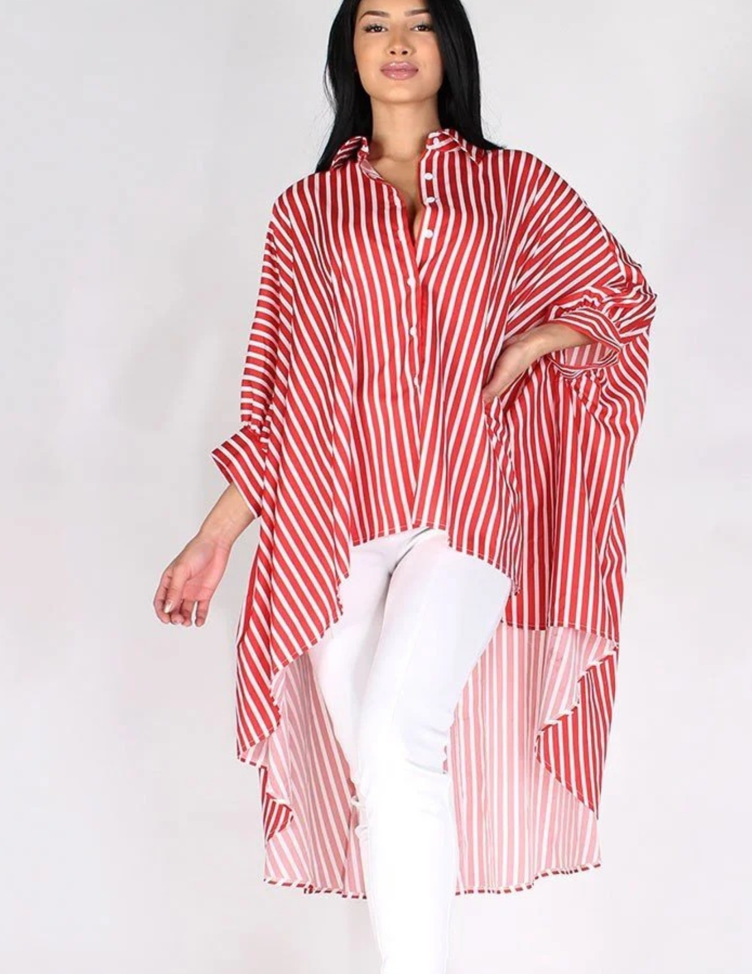 Hi Low Dolman Sleeve Stripe Top