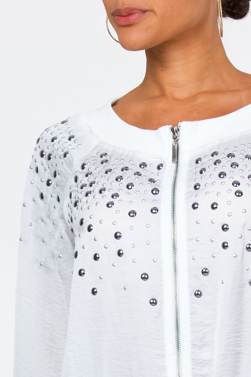 Faux Silk Studded Bomber Jacket