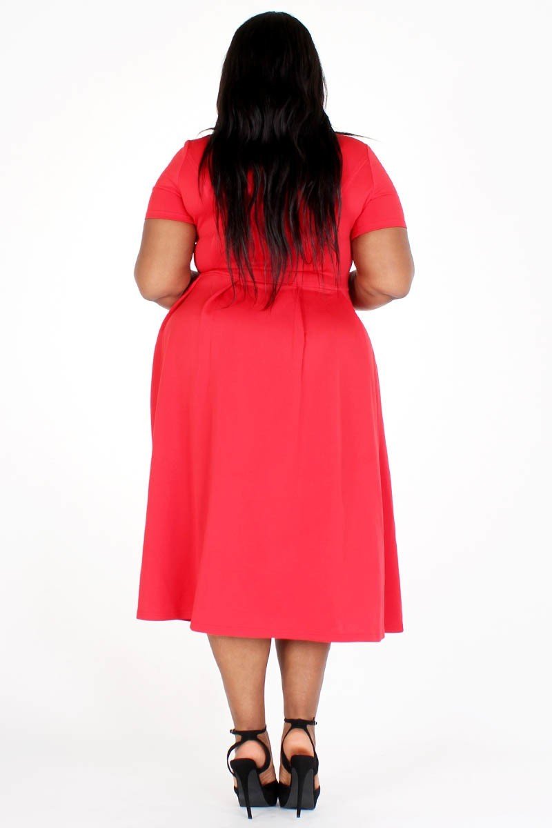 Modest Plus Size Bow Tie DressModest Plus Size Bow Tie Dress, red tie around the neck side, side pockets- Your Style Clothing